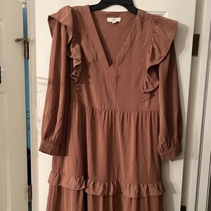 Brown Tiered Fall Midi Dress Pockets Women S Entro Ruffle